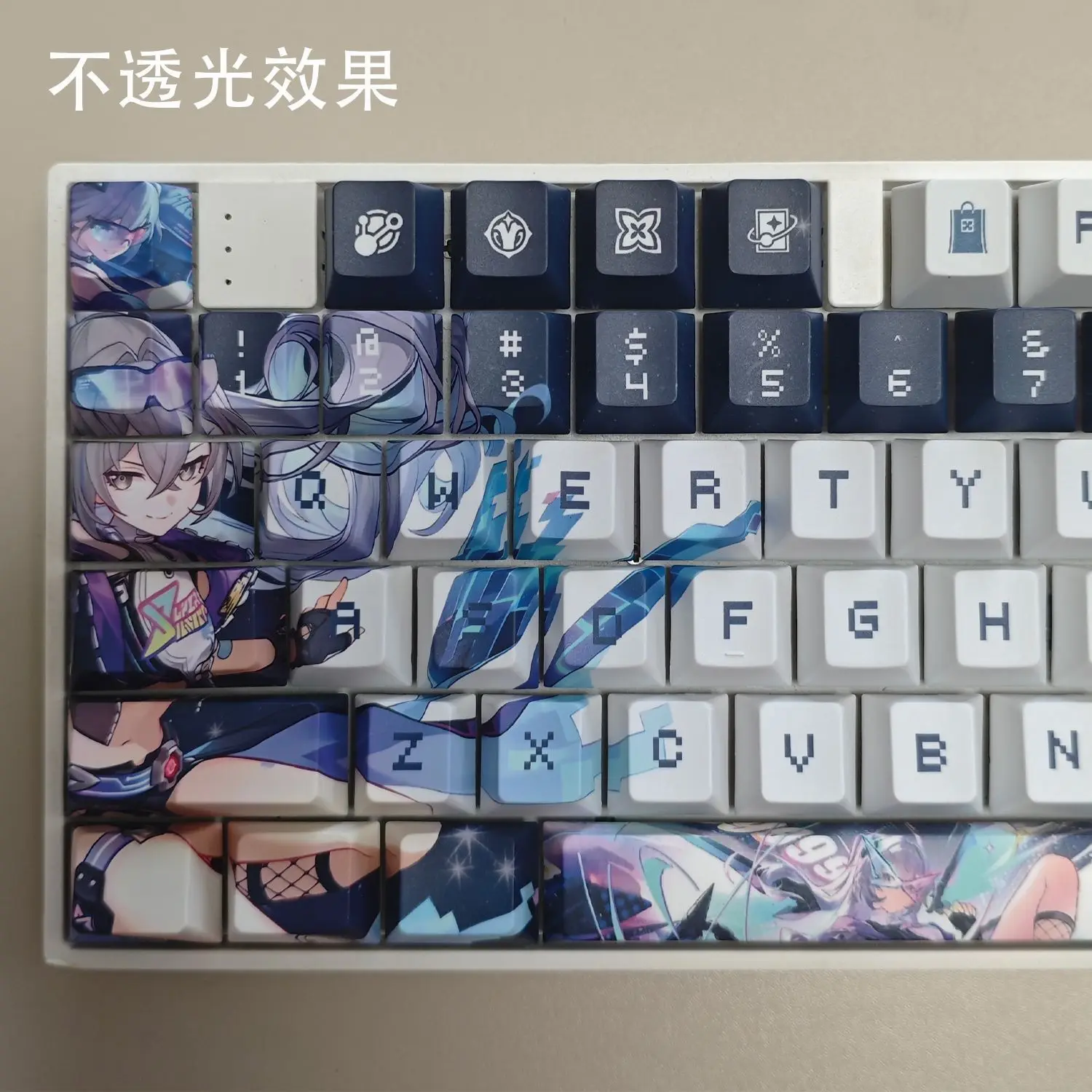128 klawiszy ‌ Klawisze Silver Wolf Honkai: Star Rail, nakładki na klawisze シルバーウルフ Anime PBT Cherry Profile dla ANSI Made68 Mad68 Wooting60 — zdjęcie produktu 3