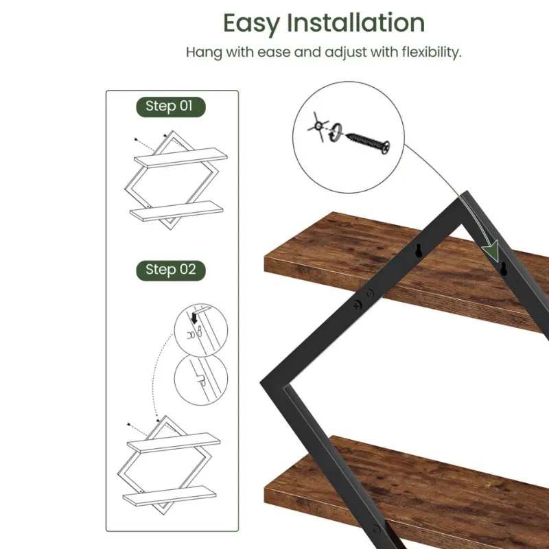 COME Set Of 2 For Living Room Wall Shelves, 2-Tier Hanging Wall Mounted Shelves, Wall Shelf Set Of 2