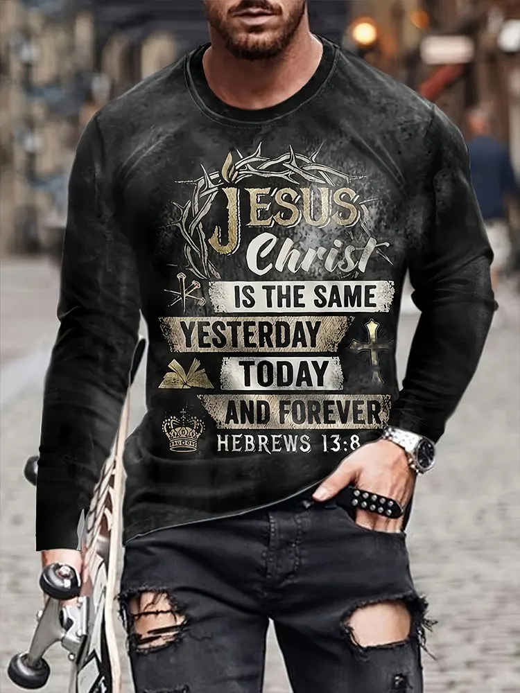 Men's God Got Me Long Sleeve T-Shirt Color Block Christian Graphic Tee Streetwear Casual Pullover Tops Gift New Fashion Hot