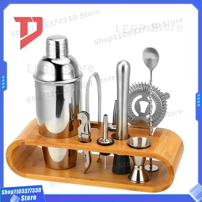 10 Piece Bartender Kit with Bamboo Stand Professional Bar Tools Set for Home Martini Cocktail Mixing Shaker Strainer Jigger