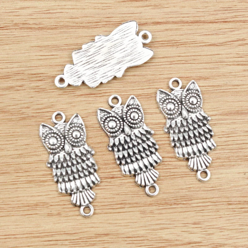 10pcs 28x13mm Antique Sliver Plated Owl Connector Handmade Charms Pendant:DIY for bracelet necklace