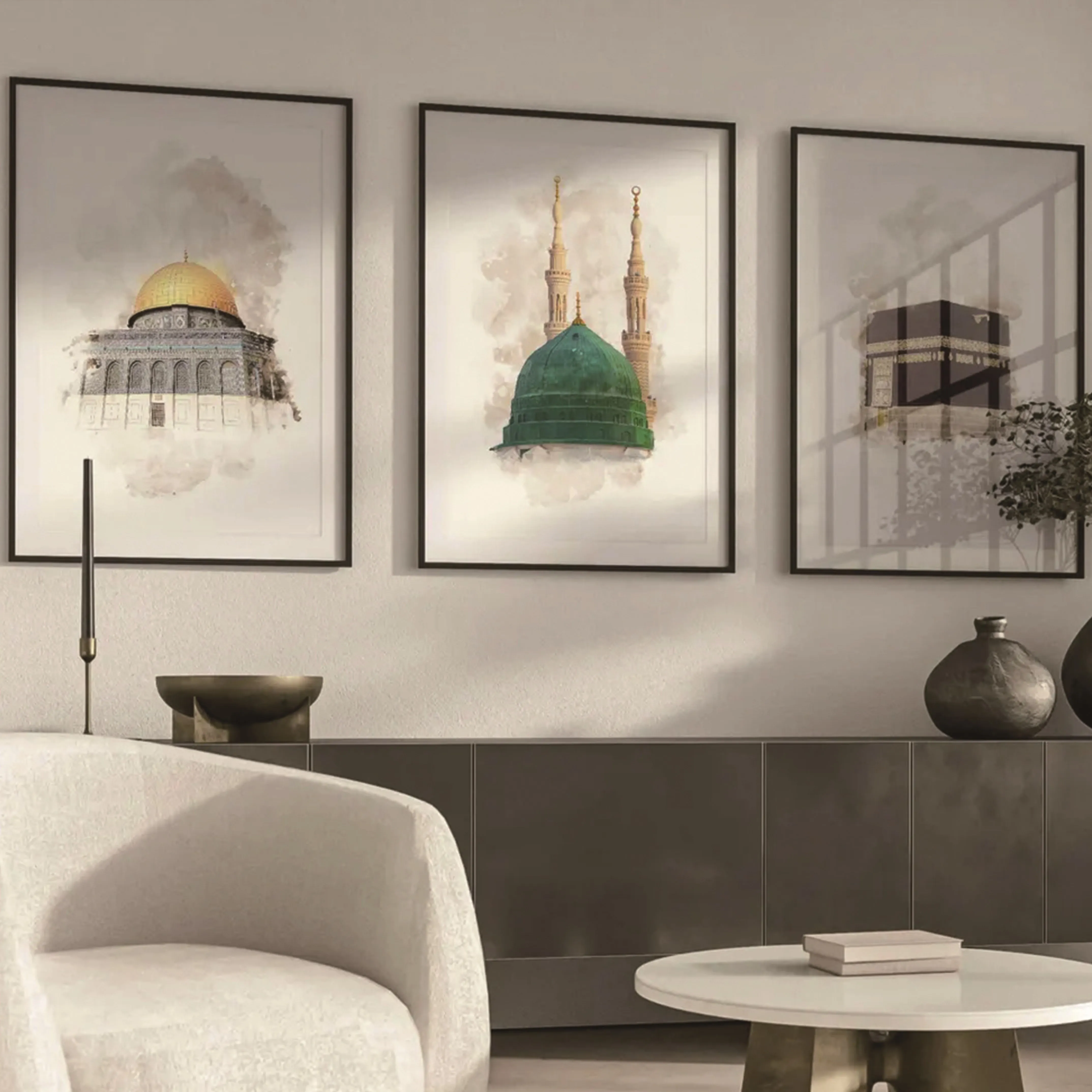 3pcsModern Islamic Masjid Nabawi Al Aqsa Mosque Wall Art Print Canvas Painting Poster Picture For Living Room,Bedroom Home Decor