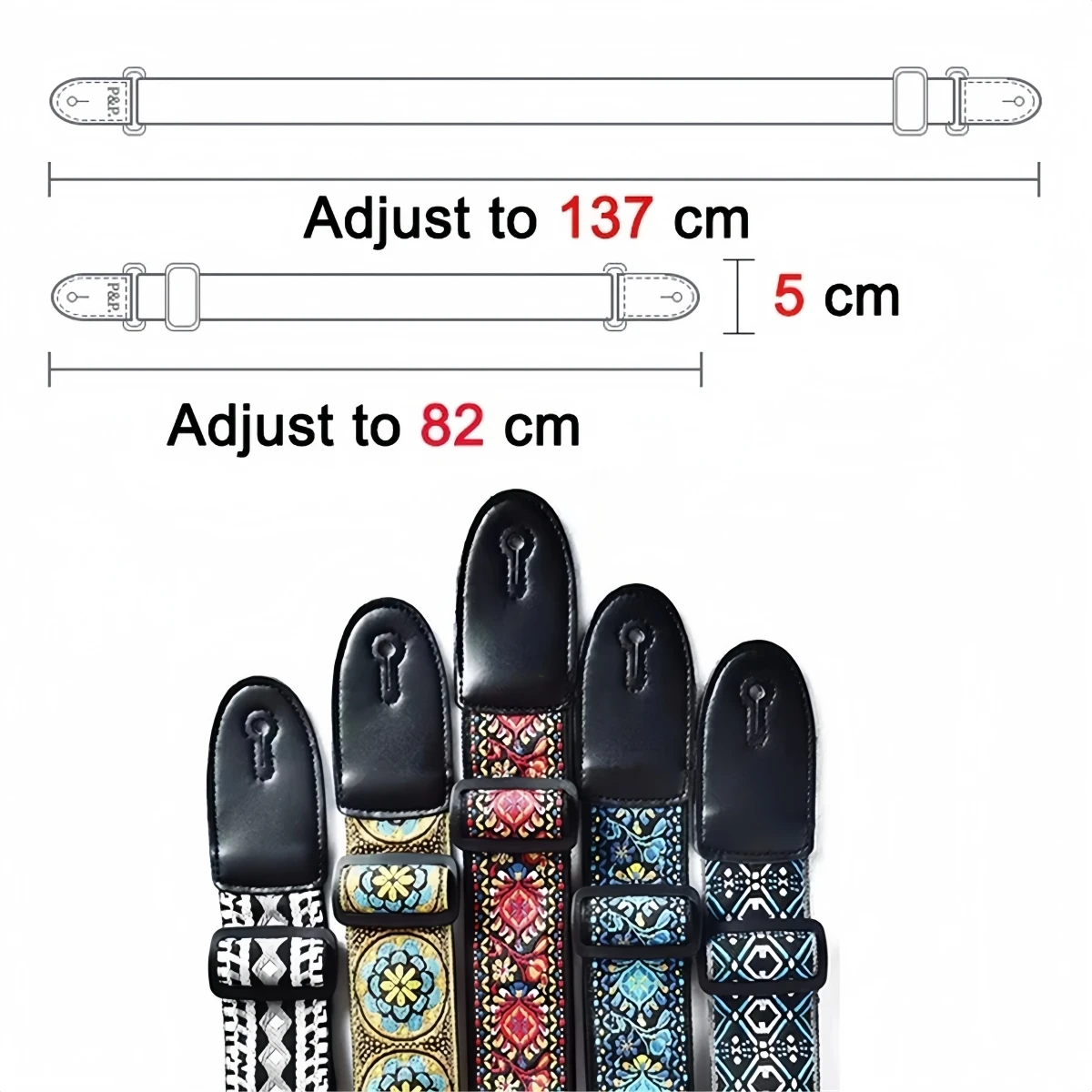 Miwayer Adjustable Embroidered Print Guitar Strap Vintage Ethnic 10Pcs Set w/ 5 Guitar Picks & 1 Hold for Musicians Travel