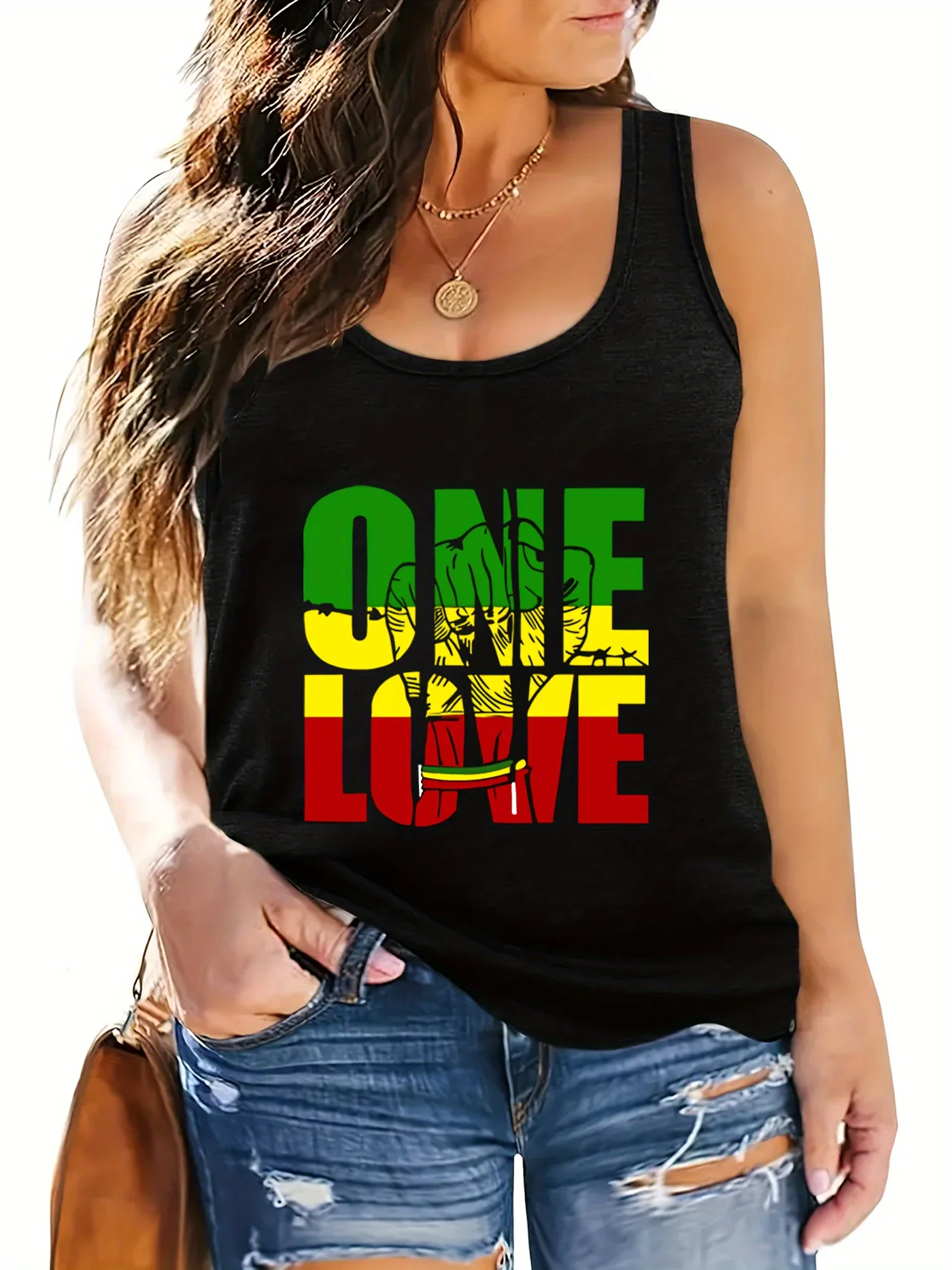 Loose plus size wing pattern printed round neck white vest summer casual sleeveless top women's clothing