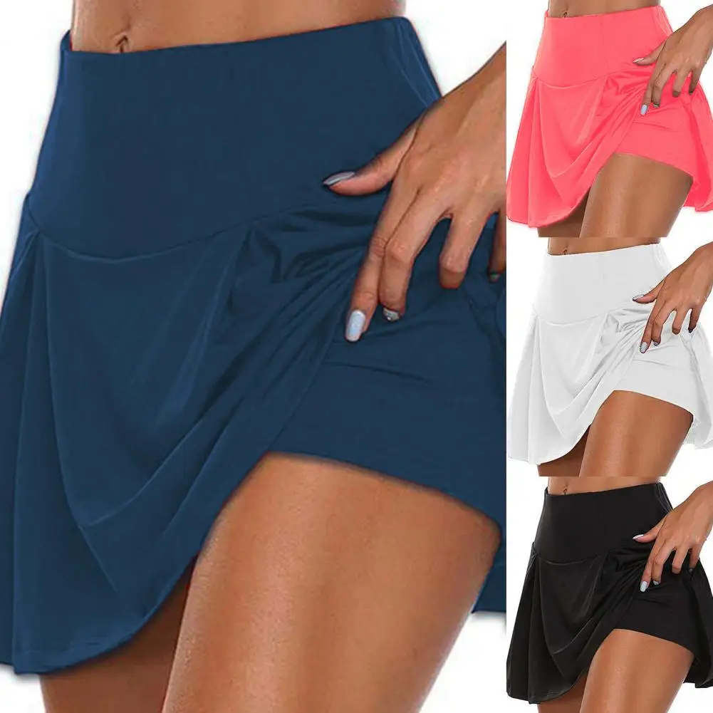 Women Shorts Skirt Solid Color Fake Two Piece Summer Sport Shorts All Match Slim Athletic Skirt For Fitness