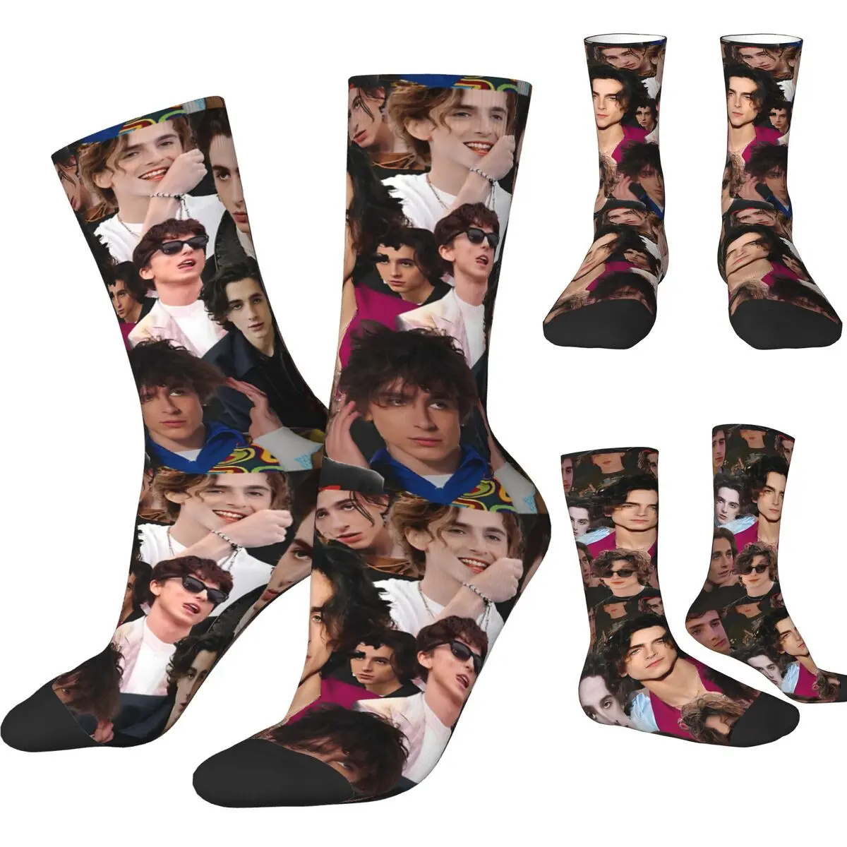 Timothee Chalamet Collage Stockings Graphic Funny Socks Winter Non Skid Socks Men Skateboard Warm Soft Socks