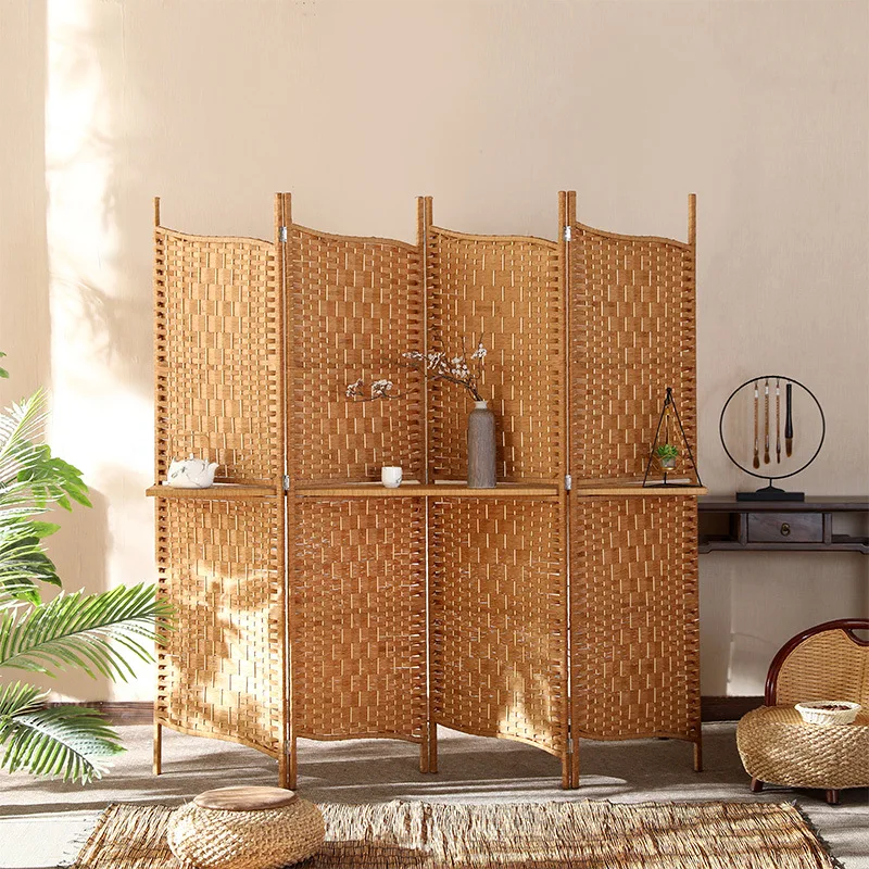 Handmade paper woven screen partition entrance living room bedroom Chinese folding screen simple modern folding mobile blocking
