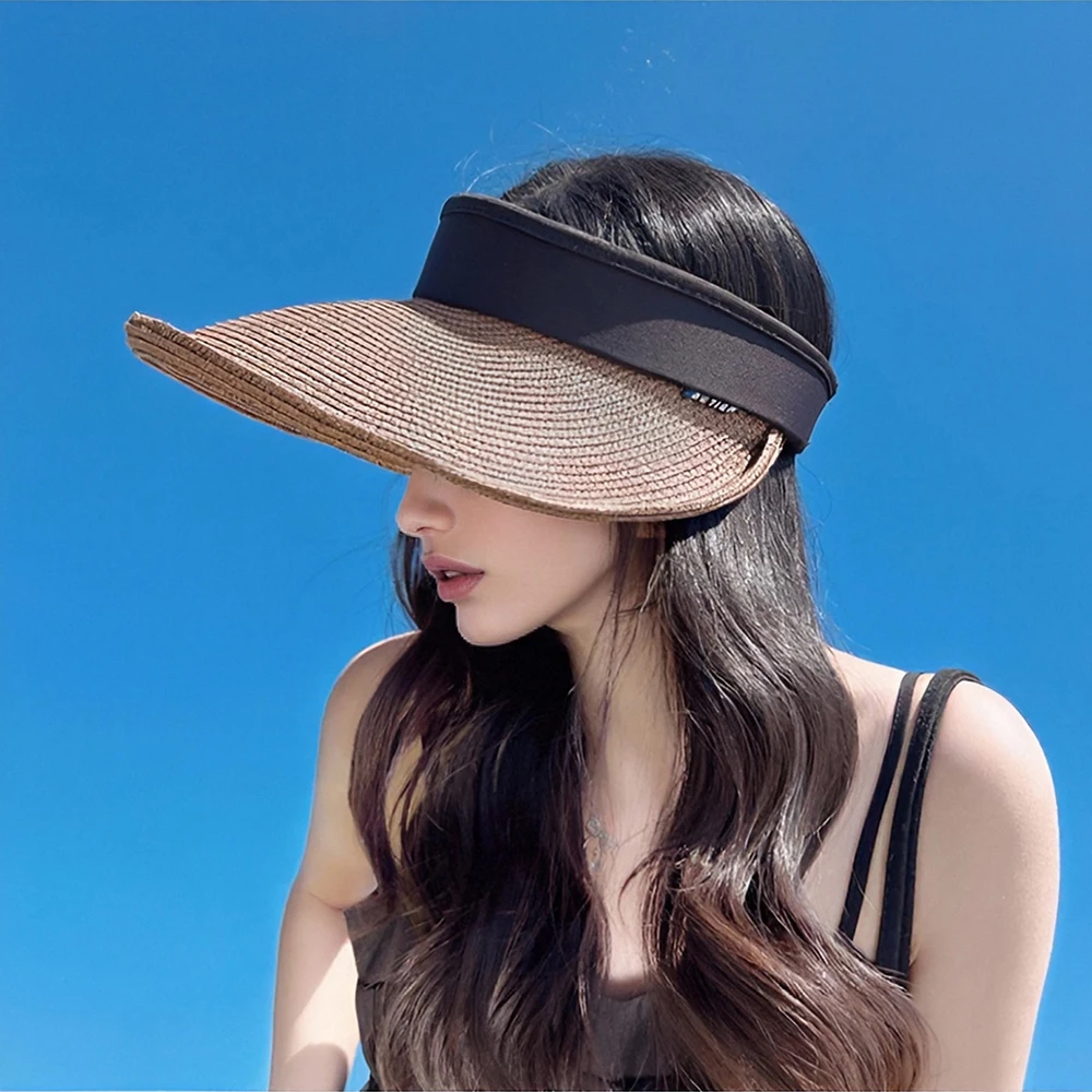 الصيف المرأة واقية من الشمس القش قبعة الربط القش التظليل الجوف أفضل قبعة أنيقة توالت حافة تصميم أوسع حافة كامل الوجه حماية