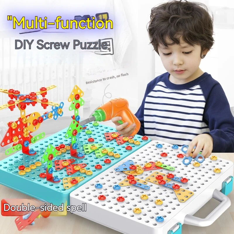 Drill Screw Nut Puzzles Kids Toys Pretend Play Tool Electric Drill Disassembly Assembly Children Drill 3D Puzzle Toys For Boy