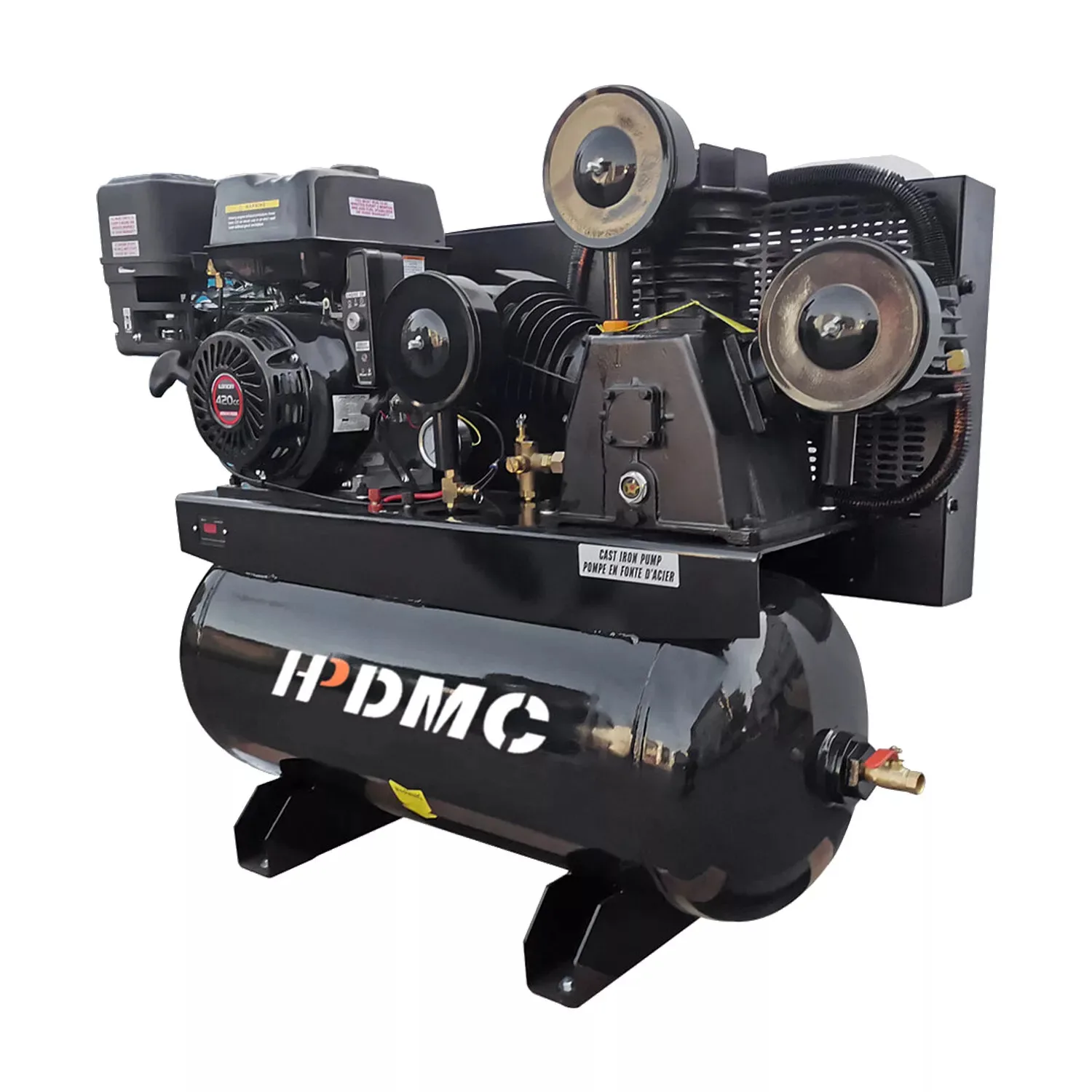 

Gasoline Driven Air Compressor 13HP 43.5 CFM 115 PSI with 30-Gallon Horizontal ASME Tank Electric Start Piston Pump