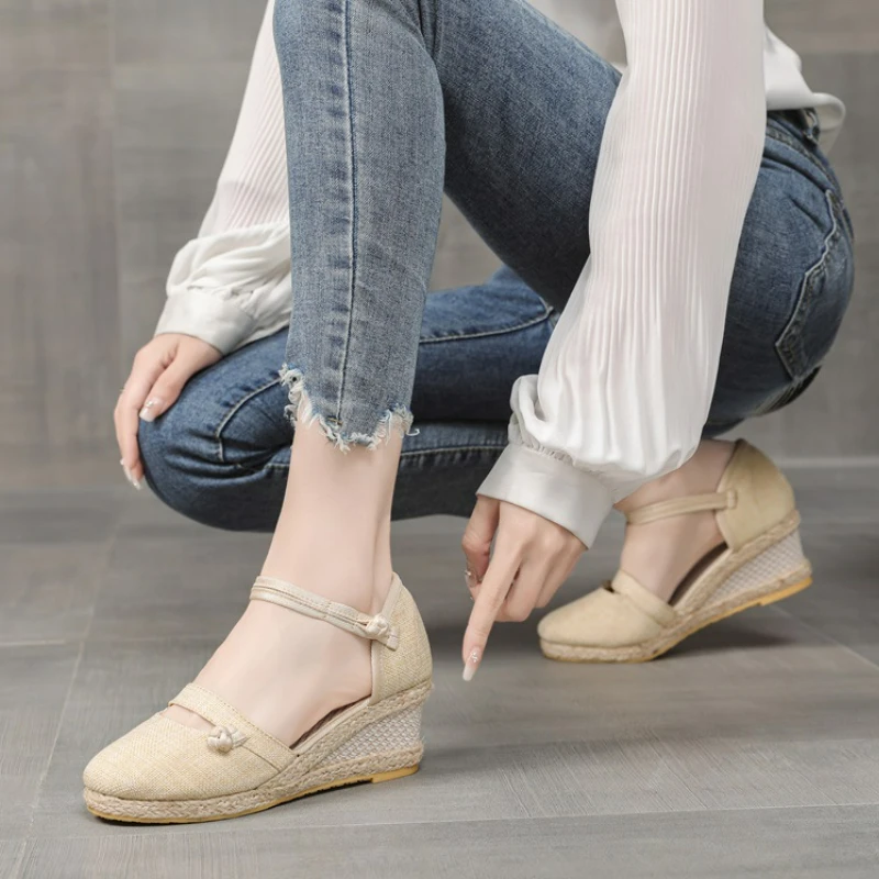 Elegant Woman Heeled Shoes Summer 2023 Espadrilles Wedges Sandals Women Casual Comfort Party Pumps Loafers Zapatos De Mujer