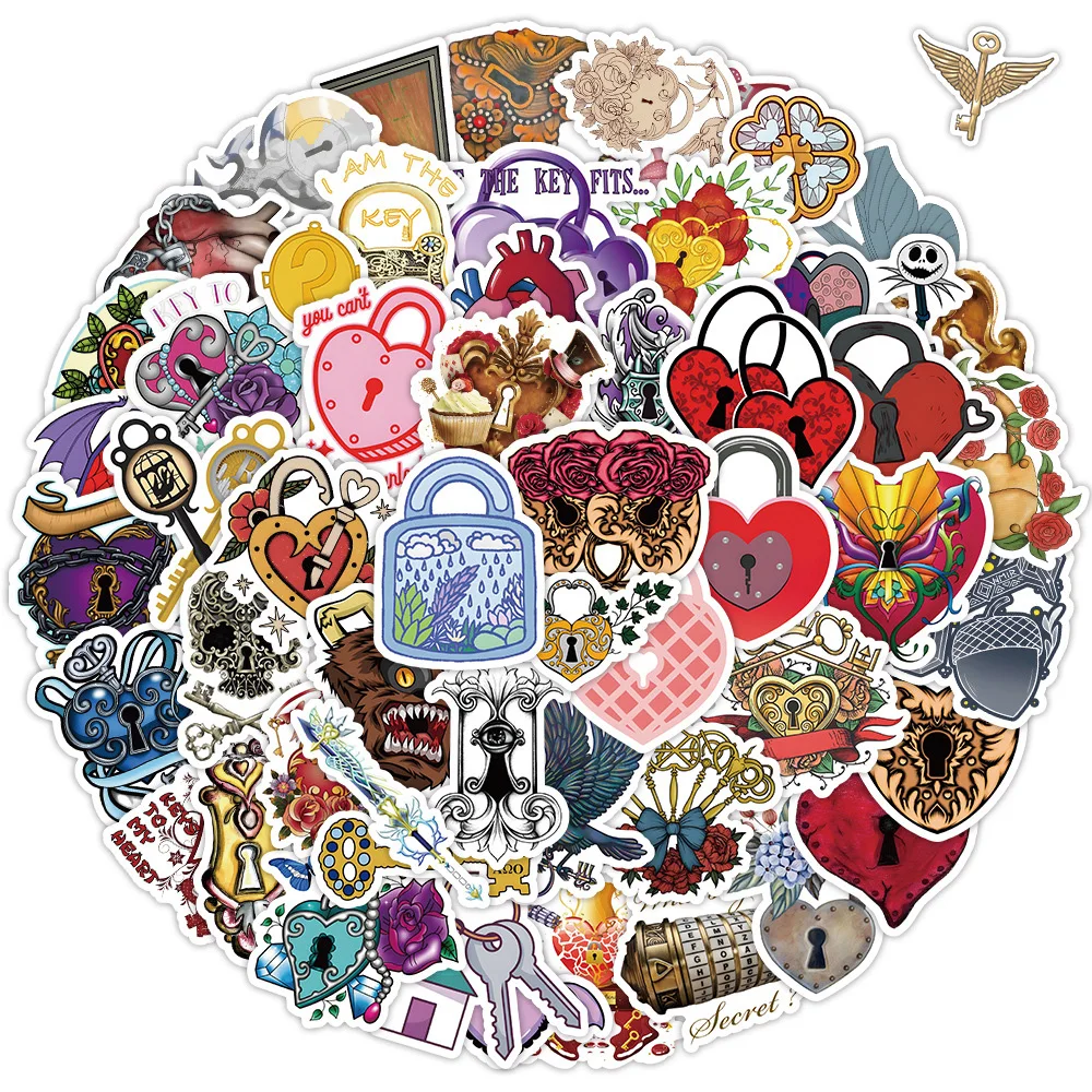 10/30/50/100PCS Gothic Retro Key and Locks Graffiti Stickers Vintage Decals DIY Laptop Phone Cool Cartoon Sticker for Kids Toys