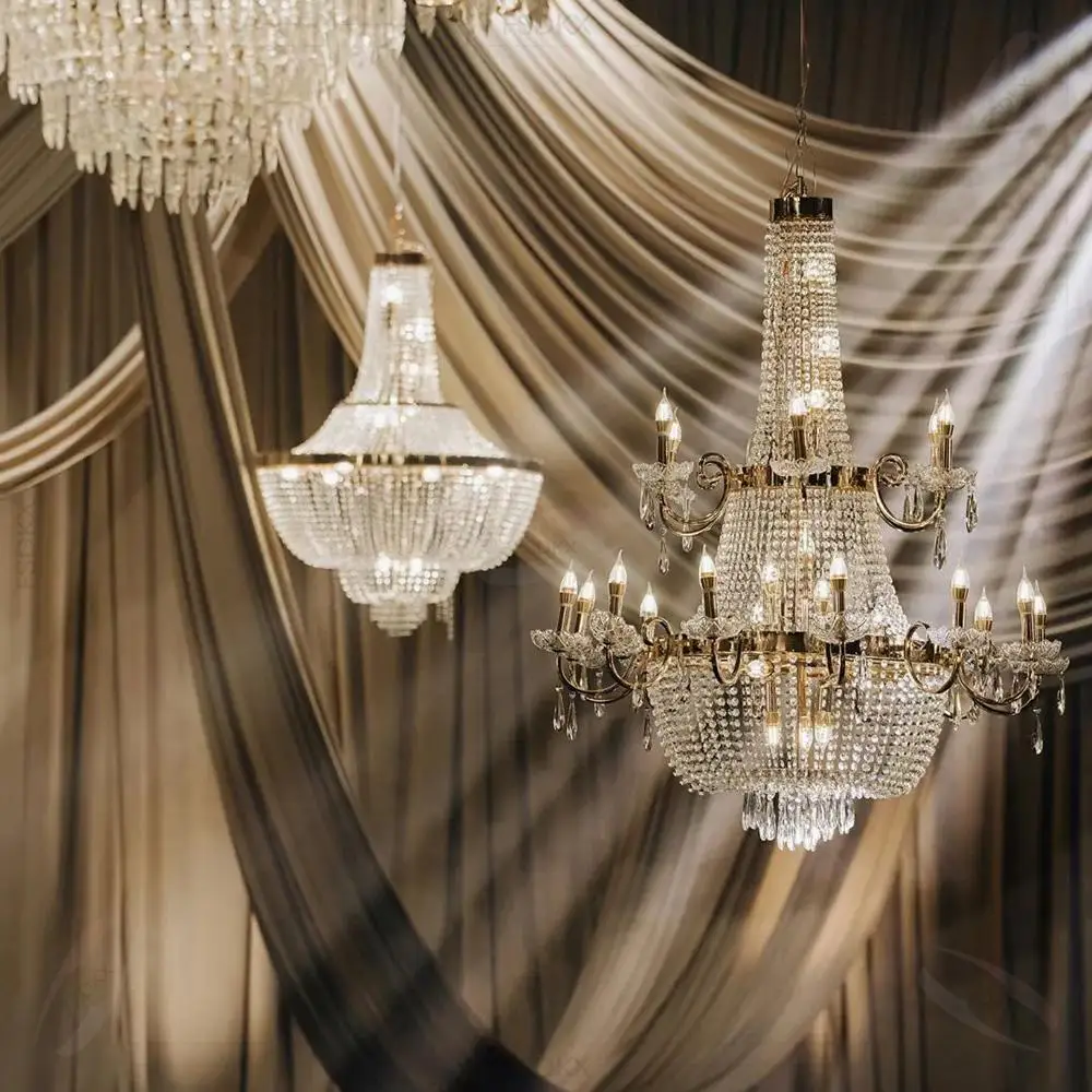 

FSDKX Wholesale Lighting Living Room Metal Vintage French Gold Lamp Crystal Wedding Chandelier