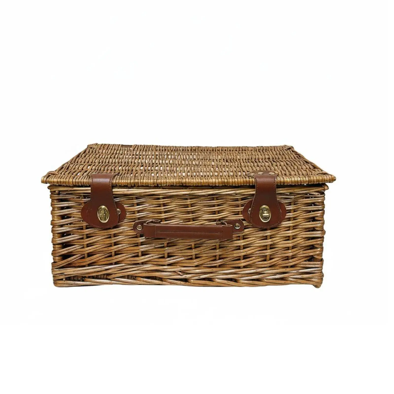 Retro Picnic Basket Portable Handle Lidded Carry Basket Lid Closure Wicker