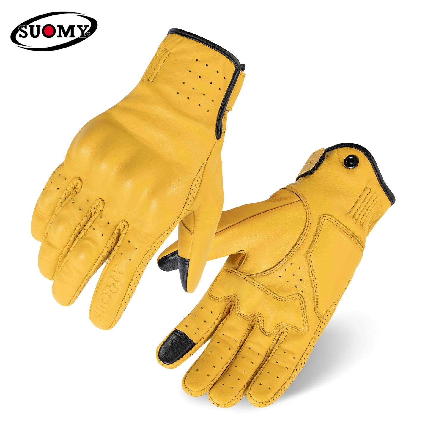 非穴あき黄色レトロレザーオートバイグローブ男性女性バイクレー - Motorcycle Gear Yellow のレビューと価格