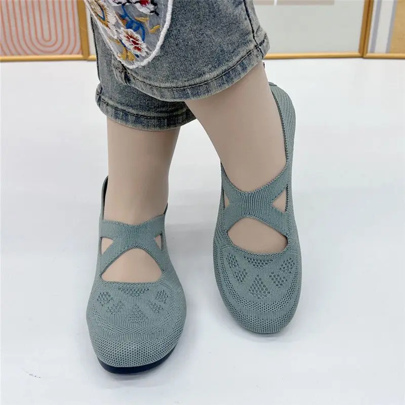 Summer Cheap Mesh Loafers Soft Soled Cross Mary Janes Shoes Lady Ladies Ballet Dance Flats Non-slip Granny Shoes