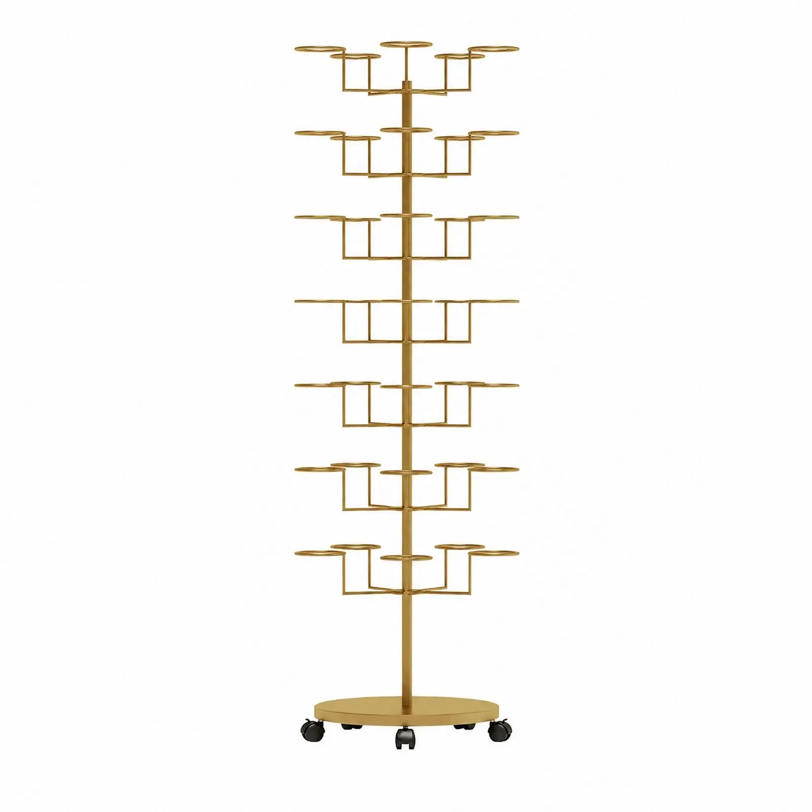 Metal Hat Rack Stand for Displaying 7 Tier Wheeled Holder for Retail Store Hat Organizer Storage Rack