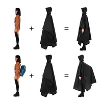 3-in-1 Waterproof Rain Poncho Lightweight Hooded Rain Coat Picnic Mat Blanket Sun Shelter for Outdoor Camping Hiking Cycle Climb
