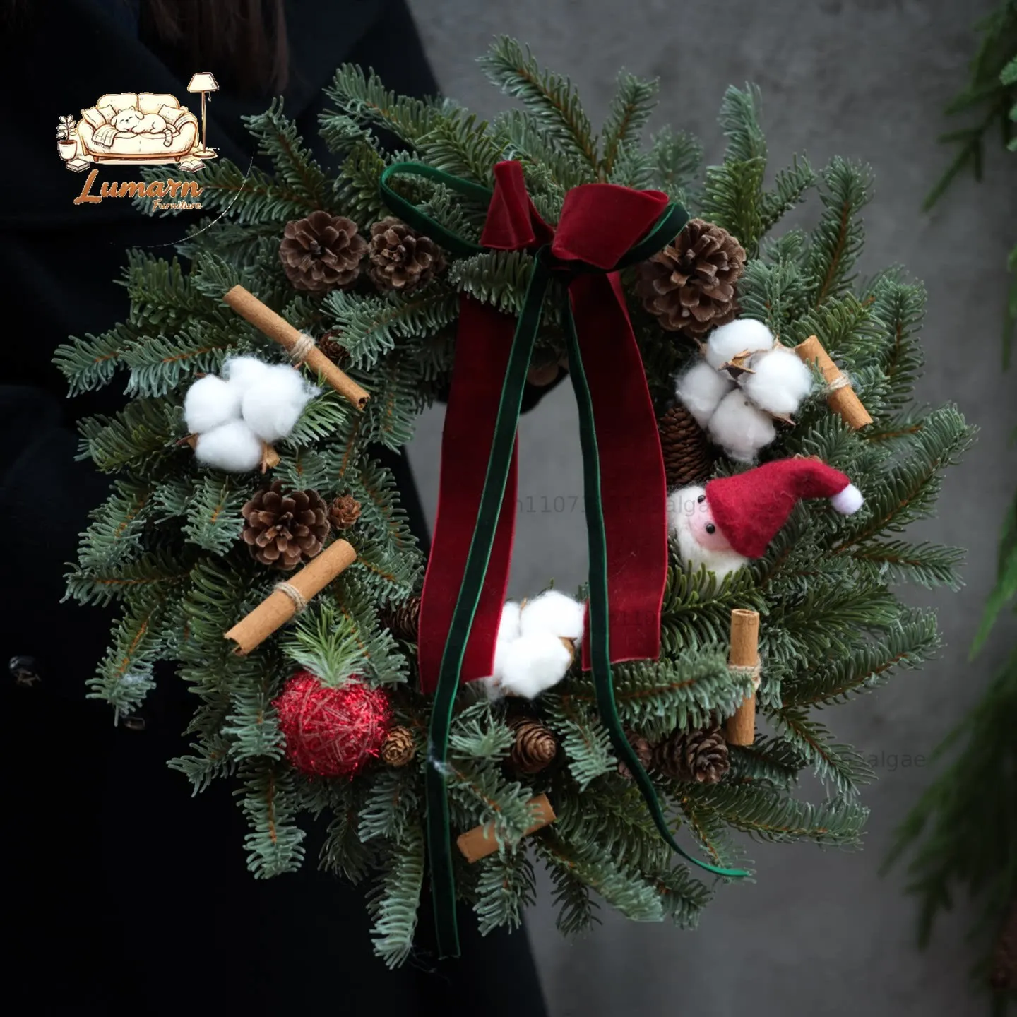 Christmas decorations encrypted rattan window decoration pine cone wreath ring door hanging 45CM Christmas wreath