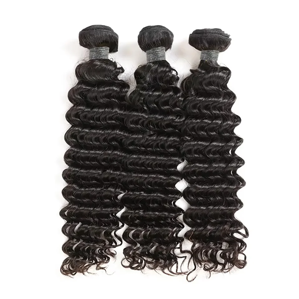 40 Pulgadas Deep Wave Paquetes de Cabello Brasileño Humano 3/4 PCS Negro Natural Sin Procesar Remy Extensiones de Cabello Tejido Suave Sedoso 2