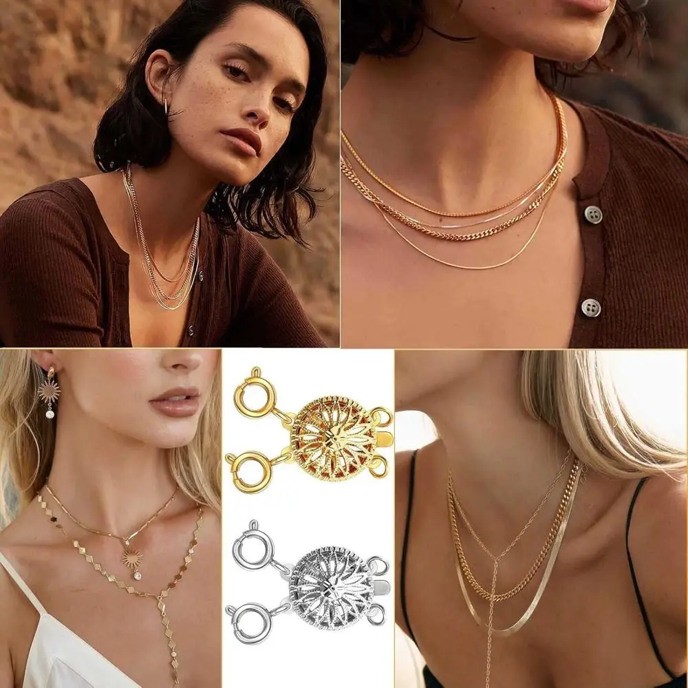 ตัวล็อคสร้อยคอแบบซ้อนชั้นสำหรับสร้อยคอลายกุ้งล็อบสเตอร์ สีเงินเมทัลลิก ตัวล็อคสำหรับสร้อยคอแบบซ้อนชั้น DIY สีทอง อุปกรณ์ทำเครื่องประดับ DIY