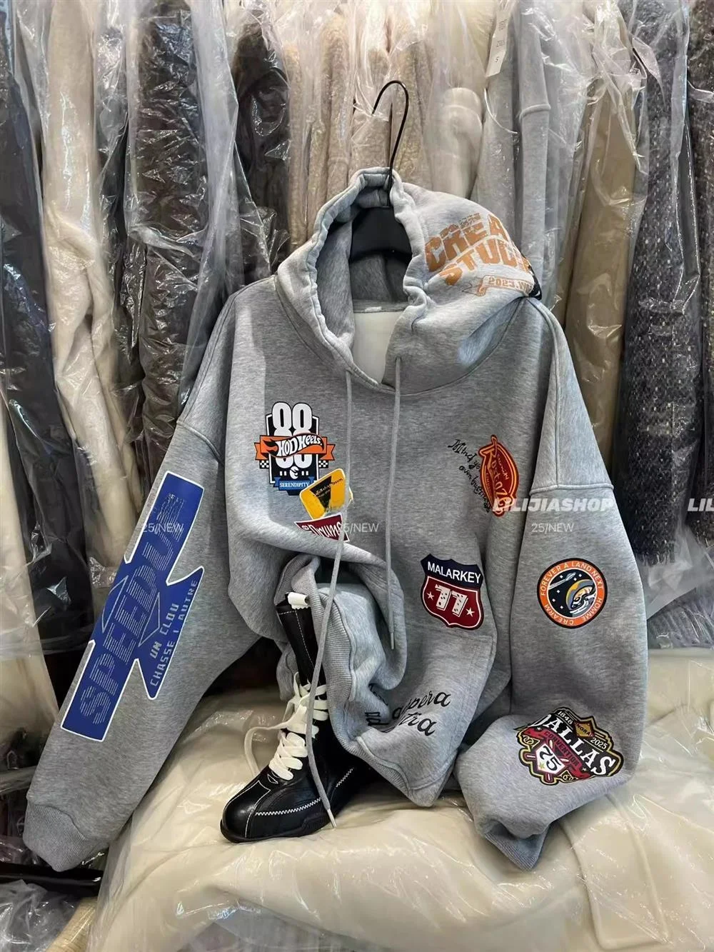 

Korean Sle Women's Fce Lined Hoodie Casual Comfortable Loose Fit Printed Sweatirt Spring Autumn Winter Streetwear