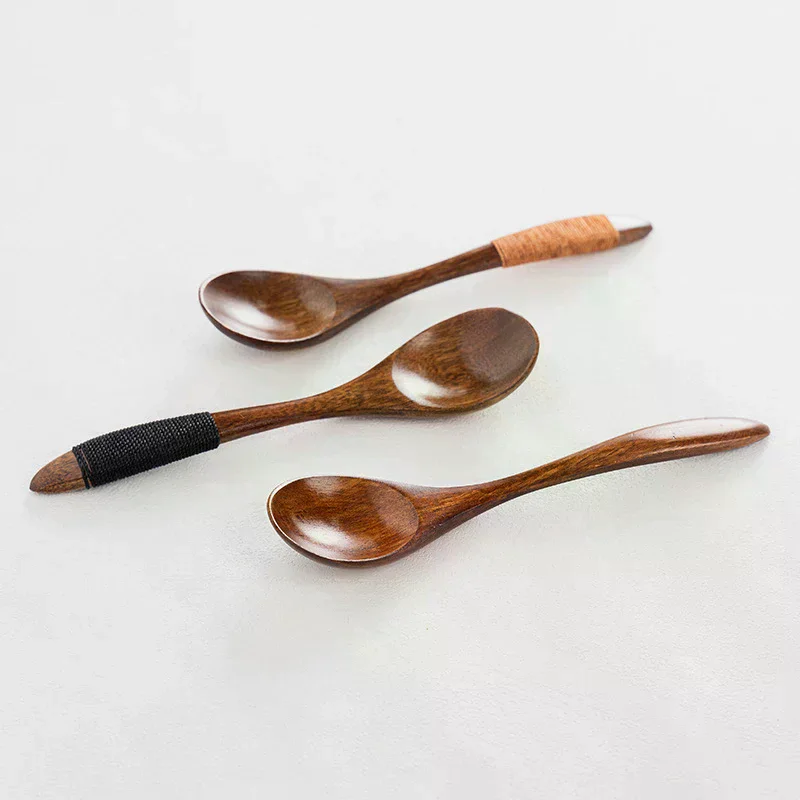 Small Wooden Spoon Children Soup Natural Wood Japanese Honey Sugar Salt Seasoning Dessert Tea Coffee Scoop