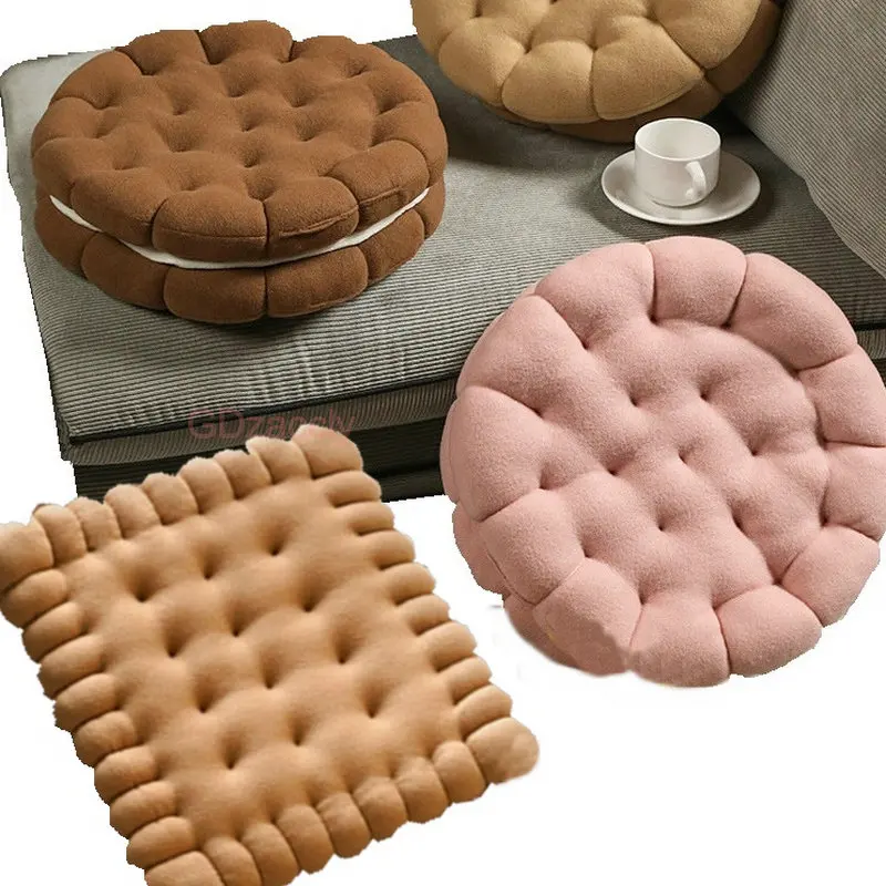 Gevuld Wafel Sandwich Biscuit Kussen Kantoor Pluche Tatami Zitkussen Snack Voedsel Ronde Rechthoekige Vloermat Meisje Cadeau