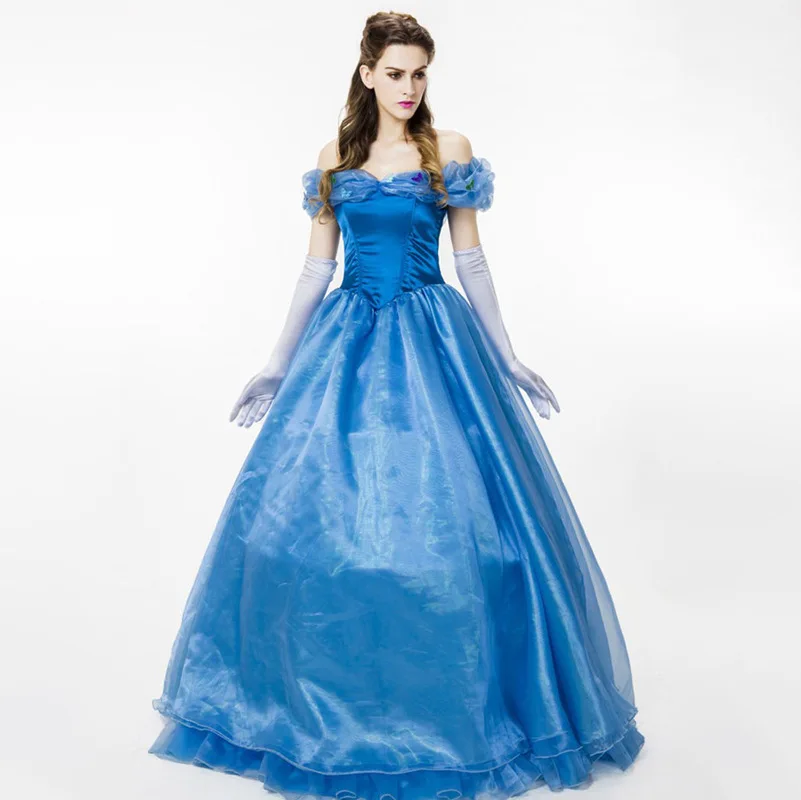 Adult Women Cinderella Costumes Cosplay Blue Princess Dresses Halloween Ball Gown Princess Clothing Carnival Role Playing Dress