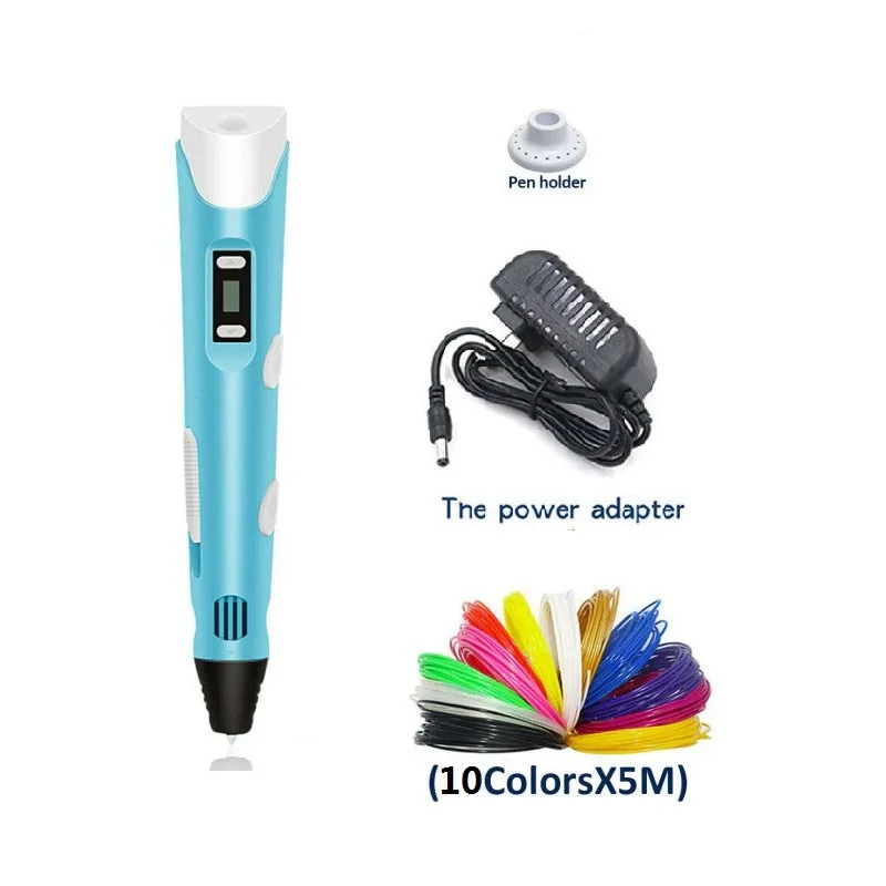 

P62 3D Printing Pen with Display - Includes 3D Pen, 3 Starter Colors of PLA Filament, Stencil Book + Project Guide+Power adapter