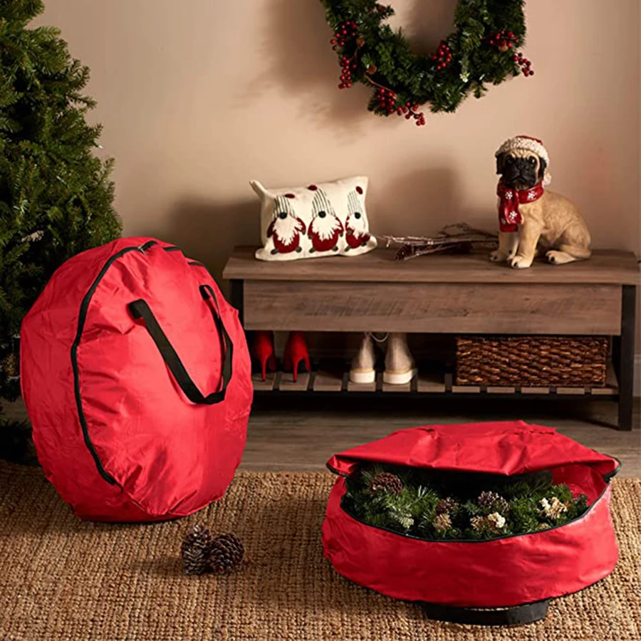 FoldableXmas Decoration Wreath Storage Bag Christmas Tree Oxford Cloth Bag For Storing Christmas Utenciles Garland Home Storage