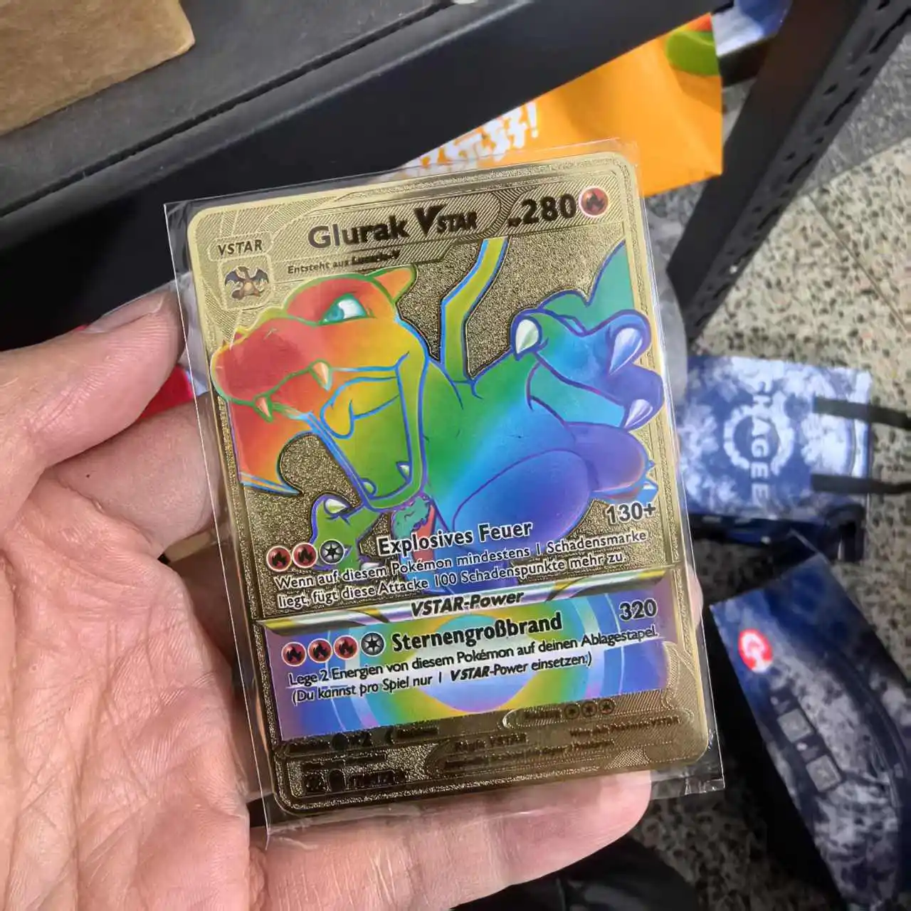 Pokemon-Metallkarten im Deutsch Terastal Pikachu Arceus Charizard DIY Trading Flash Card Anime Cartoon Geschenk