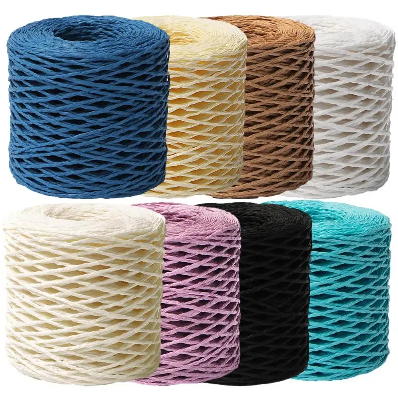 Raffia For Crafts Natural Raffia Yarn For Wrapping Knit Wire Natural Color Matte Texture Raffia Paper Ribbons For Hat DIY Decor