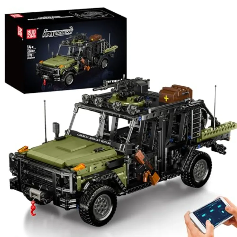 

Military truck building set for off-road RC car display ABS plastic olive green 1577-piece collectible army model with realisti