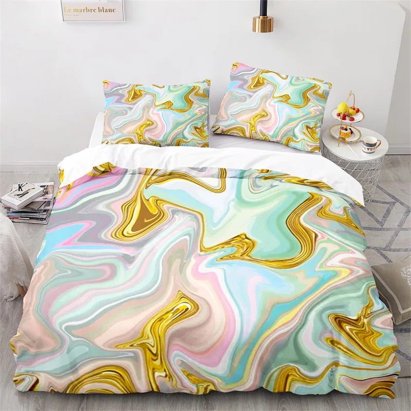 

Colorful Marble Pattern Duvet Cover Set Microfiber Geometric Art Abstract Bedding Set King Queen For Girls Kids Teens Room Decor