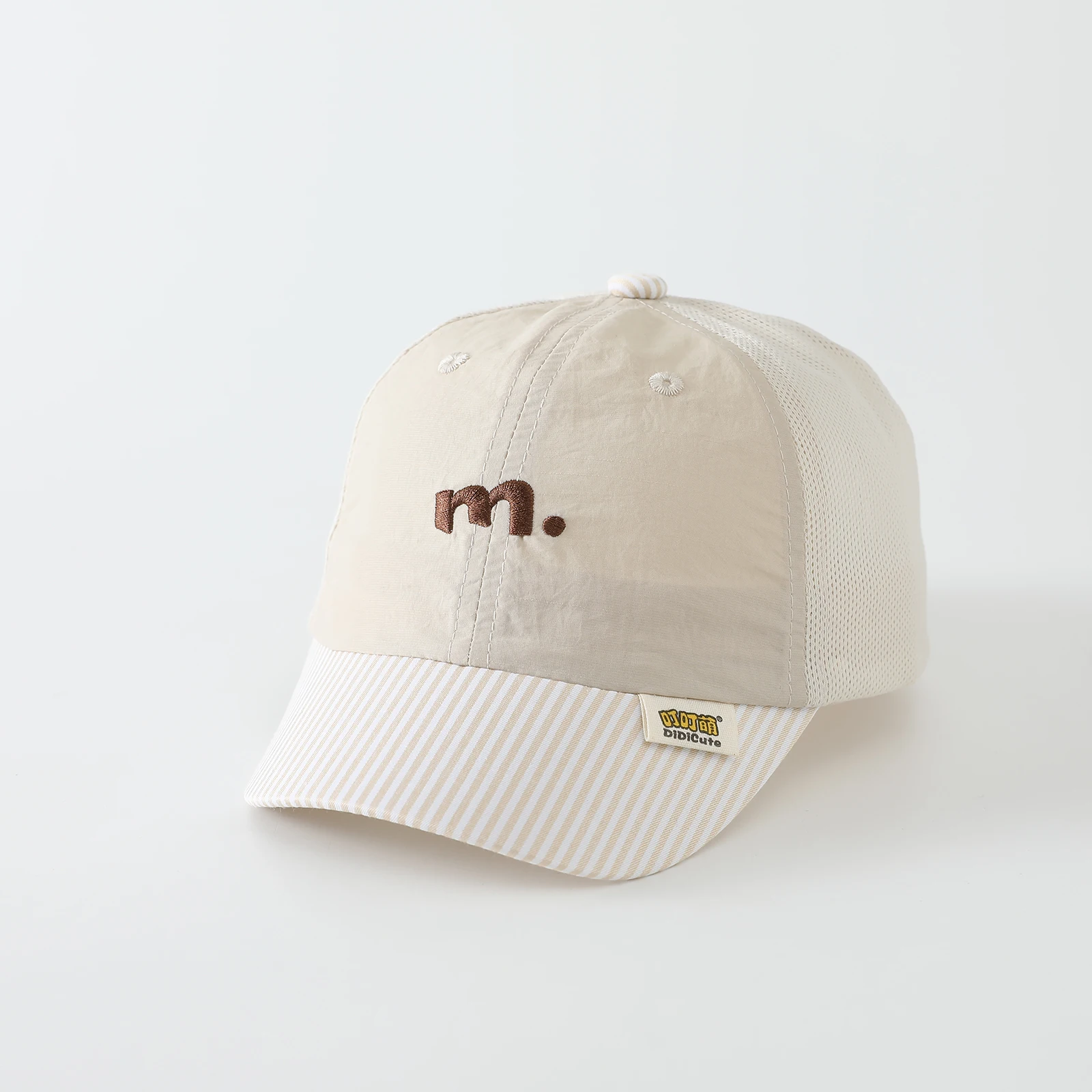 Children's Embroidered Letter 'M' Breathable Mesh Baseball Cap, Quick-Drying Stitched Striped Brim, Suitable for Summer Outings view 4