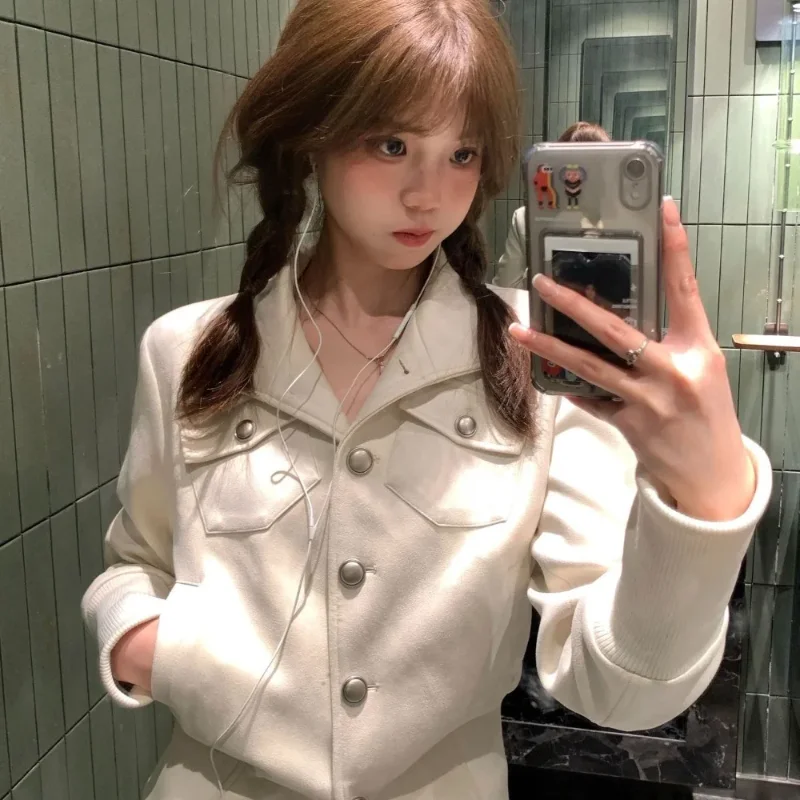 Turn-down Collar Long Sleeve Korea Chic New Coat Moda Slim All-match Elegant Minority Simple Office Lady Outwears
