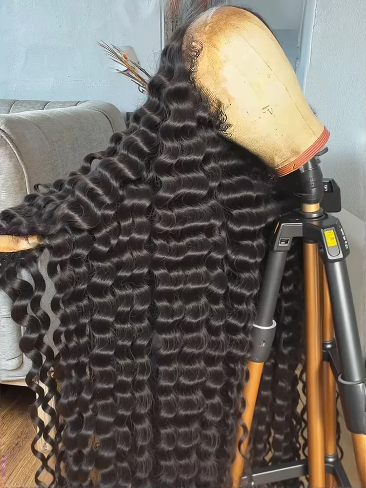 

Парик с глубокими волнами и кружевной передней частью 13x6 HD, бразильский, для женщин, 36-40 дюймов, с небрежными волнами, из натуральных человеческих волос