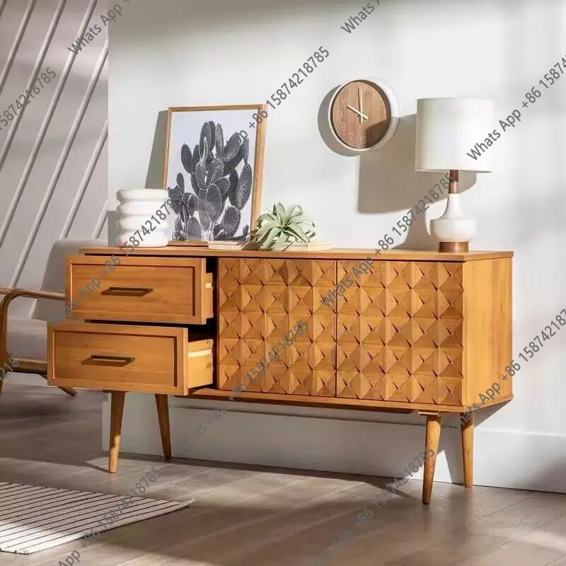 Second-hand sideboard, all solid wood entryway, carved style storage cabinet, designer model