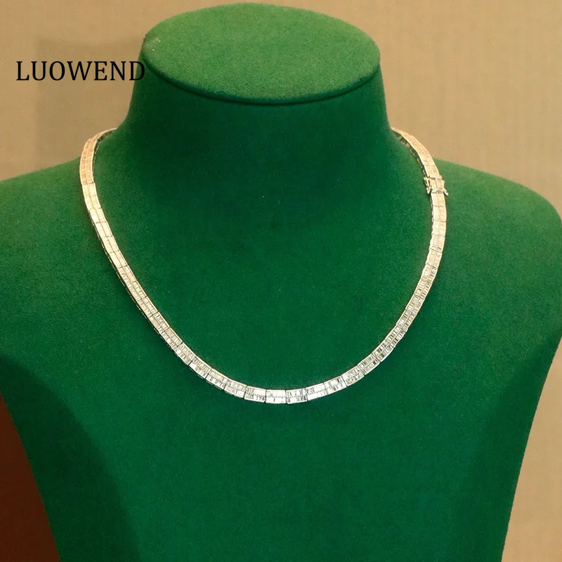LUOWEND 100% 18K White Gold Necklace Luxury Classic Style 5.60carat Real Natural Diamond Necklace for Women High Party Jewelry