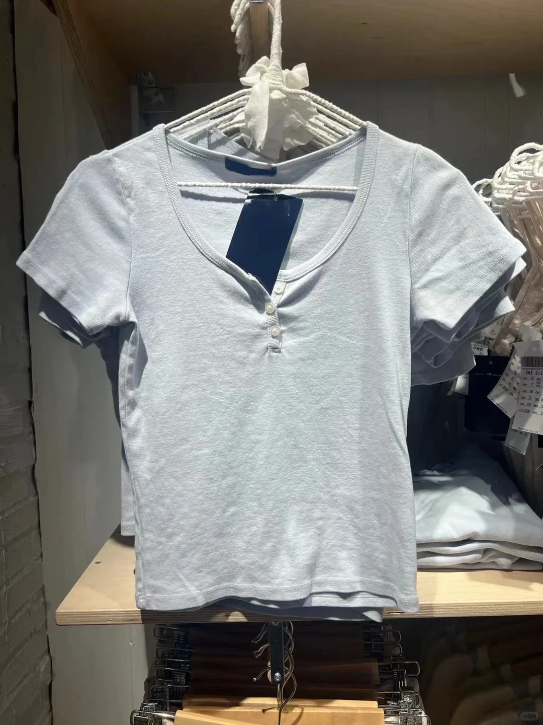 

Blue Three Buttons Slim Crop Top Women Casual O-neck Cotton Short Sleeve T Shirt Grils Preppy Style Sweet Simple Basic T-shirts