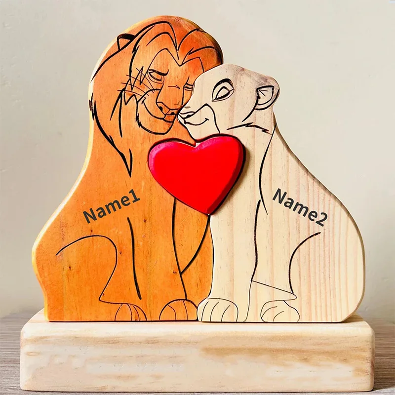 Gepersonaliseerde kunst familie puzzel gratis aangepaste naam houten leeuw puzzel Home Decor cadeaus voor familie warme geschenken jubileum aandenken