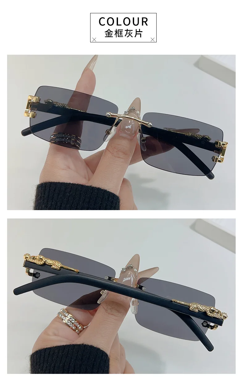 1-teilige modische Damen- und Herren-Sonnenbrille, rahmenlos, rechteckig, personalisierte Sonnenbrille für den Alltag, quadratische Vintage-Sonnenbrille – Detail 14