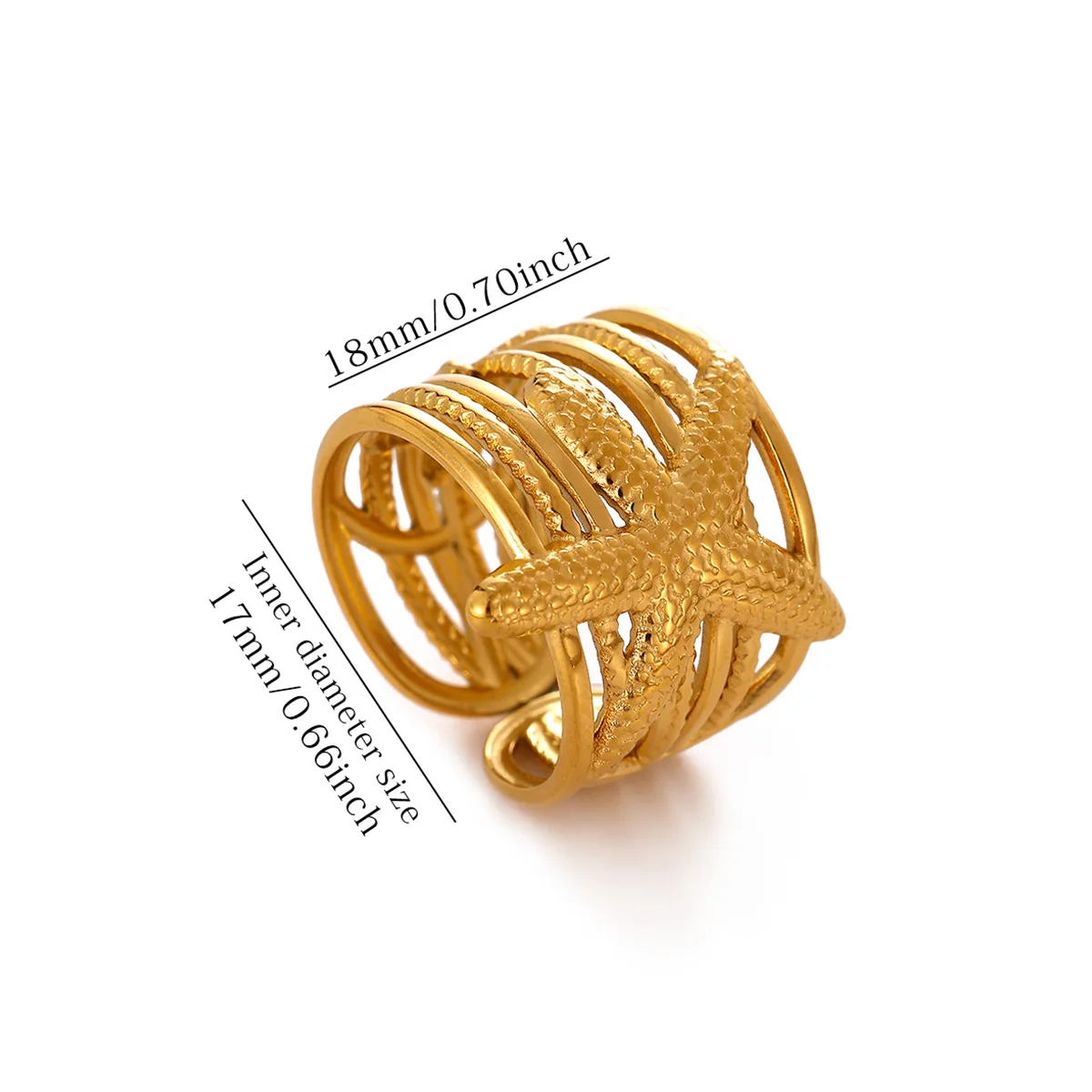 Stainless Steel Starfish Rings For Women Gold Color Starfish Ocean Finger Ring Summer Vacation Waterproof Jewelry Gift