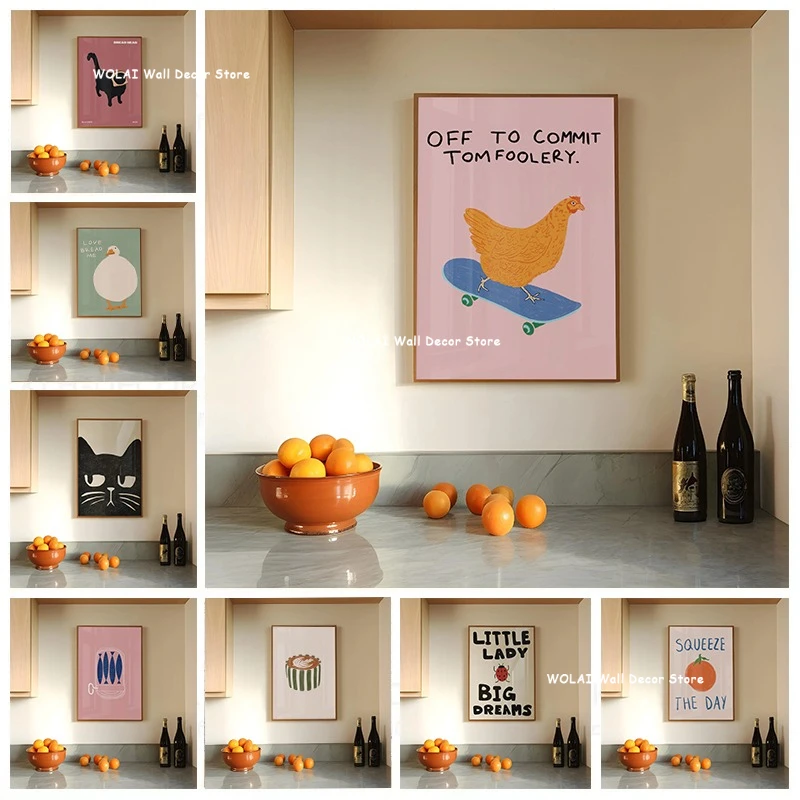 Off To Commit Tomfoolery Chicken Quote Canvas Print Funny Coffee Love Bread Me Duck Cat Wall Art Poster for Modern Home Decor