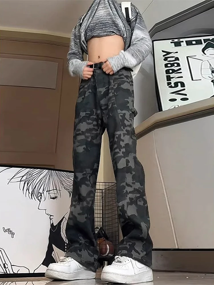 

Retro American Camouflage Pants Men's Spring Autumn Fce High Street Logging Workwear Jeans Slim Fit Trendy Denim Trousers