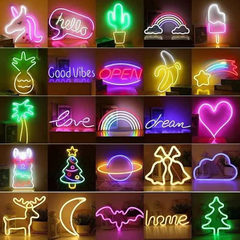 LED Neon Modeling Night Light Luminous Letter Decor Light Sign Art Sign Night Lamp Xmas Birthday Gift Wedding Party Wall Lights