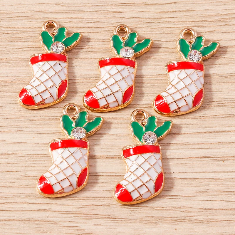 10 Stück 14x23mm Niedliche Emaille-Weihnachtssocken-Anhänger für Schmuckherstellung, Ohrringe, Halsketten, DIY Handgemachtes Bastelzubehör – Detail 6