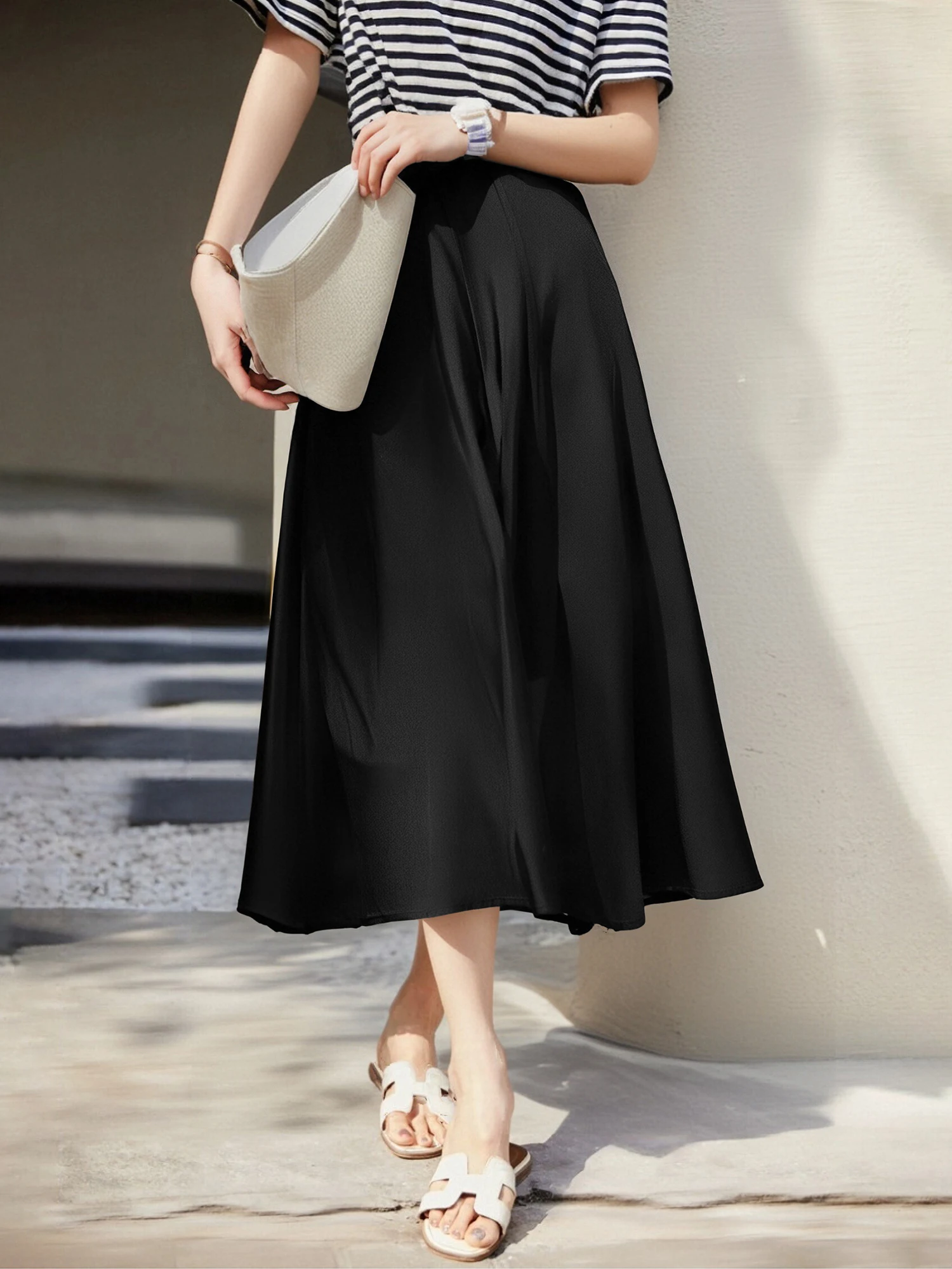 

Ele High Waist Midi A-Line Skirt Bodycon Illusional Large Swing f Body Skirt Chivirin Polyester Spandex Blend Commute ...