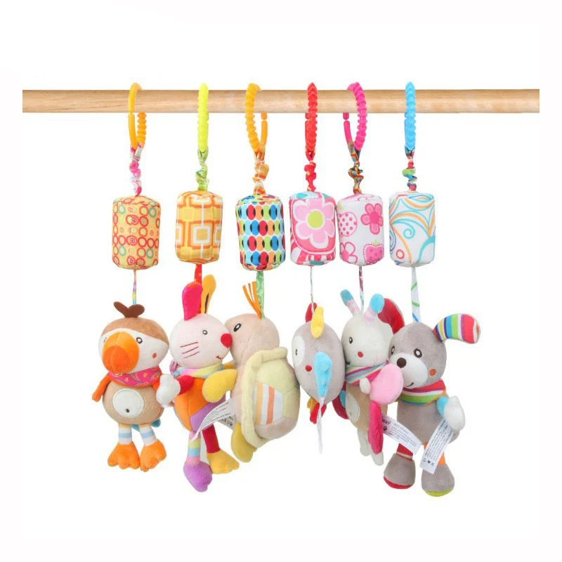Hochets suspendus sensoriels pour bébé, jouet d'apprentissage doux, animaux en peluche, poussette, lit de voiture pour bébé, berceau avec anneau de dentition pour bébés et tout-petits